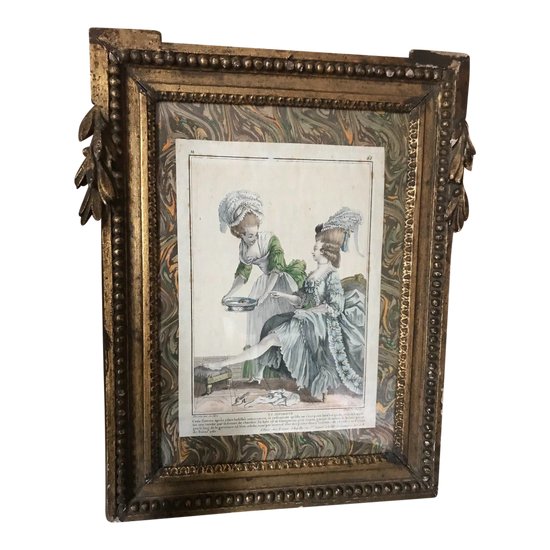 Louis XVI period frame with print 'toilette De Dame'.