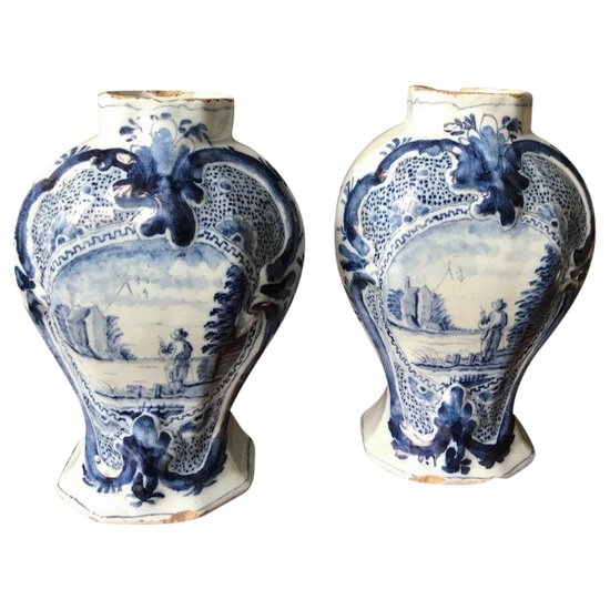 Delft Vase Couple With Country Landscape