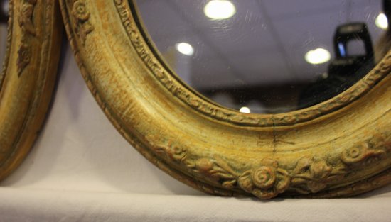 Pair Of Small Oval Medallion Mirrors, Mercury mirror 31 X 37 Cm