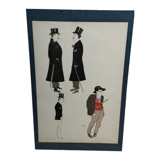 Lithograph under glass signed by SEM circa 1900