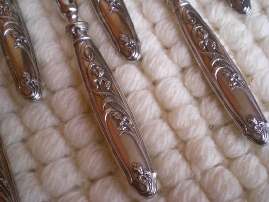 Box of 12 ribbed sleeves silver sleeves filled with art nouveau decor