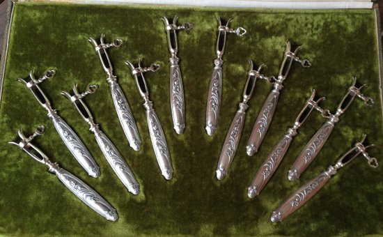 Box of 12 ribbed sleeves silver sleeves filled with art nouveau decor