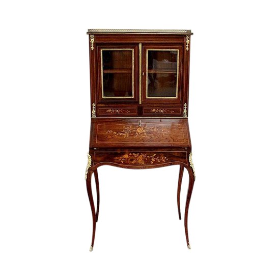 Small Showcase Desk in Rosewood and Marquetry, Napoleon III Period - Mid 19th Century