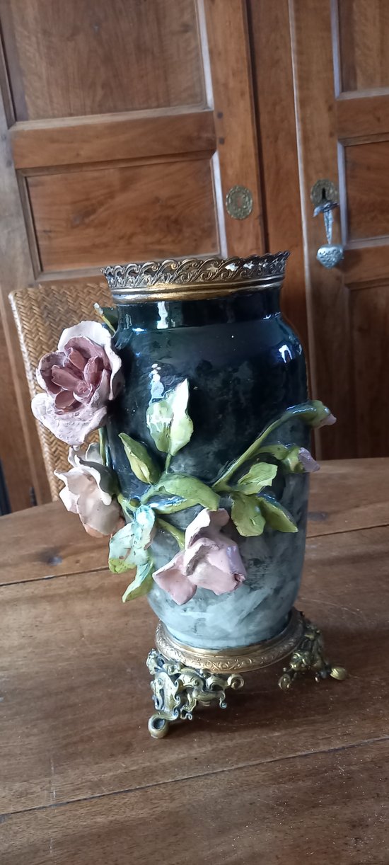 Grande vaso in ceramica con fiori / Napoleone III