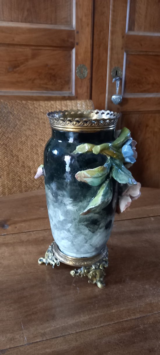 Grande vaso in ceramica con fiori / Napoleone III