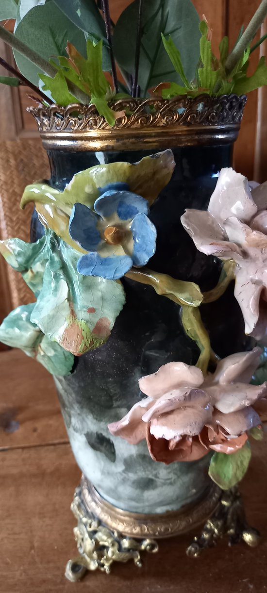 Grande vaso in ceramica con fiori / Napoleone III