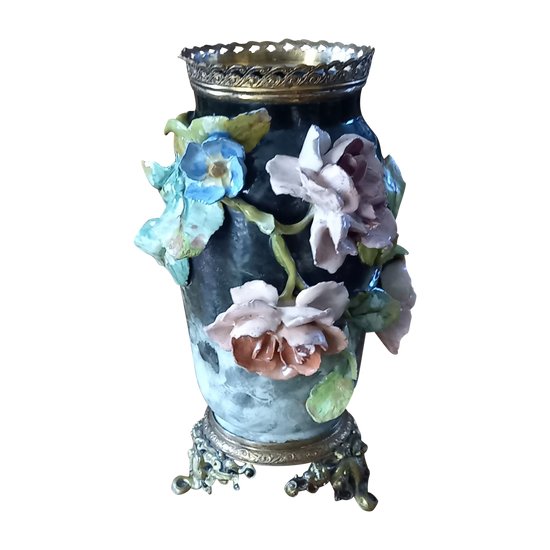 Grande vaso in ceramica con fiori / Napoleone III