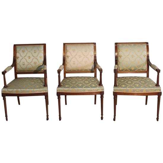 Suite of 3 Louis XVI style Mahogany Armchairs - Mid 20th century