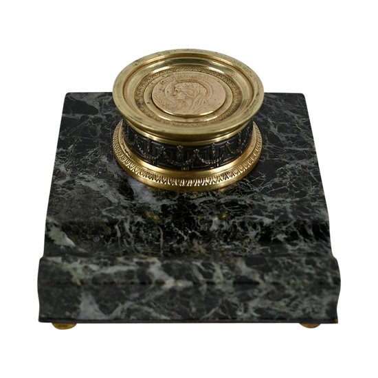 Inkwell with Virgin in Bronze and Marble - End of XIXth century