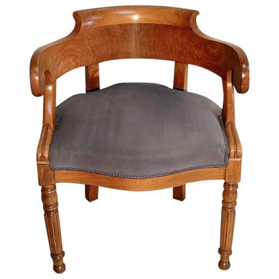 Fauteuil de Bureau Louis Philippe en Noyer Blond - 2ème moitié du XIXe