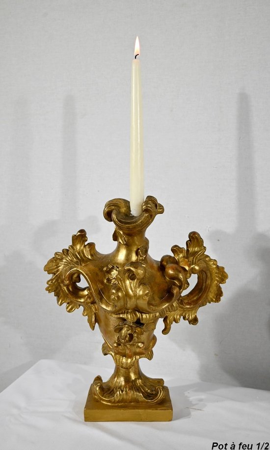 Florentine Fire Pots in Gilded Limewood - Late 18th century