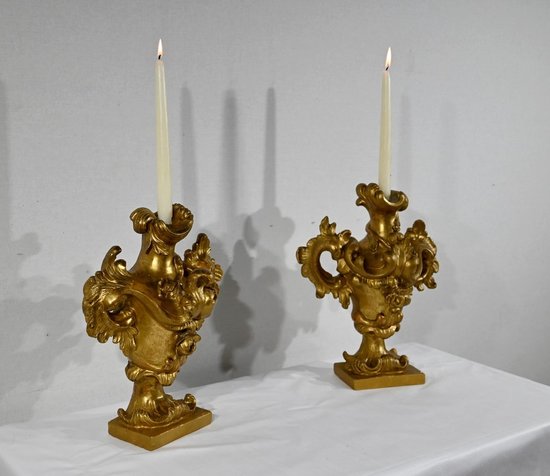 Florentine Fire Pots in Gilded Limewood - Late 18th century