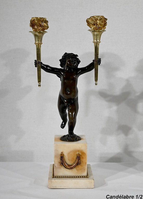 Ein Paar Kerzenständer aus Bronze und Marmor - 1. Teil des 19.