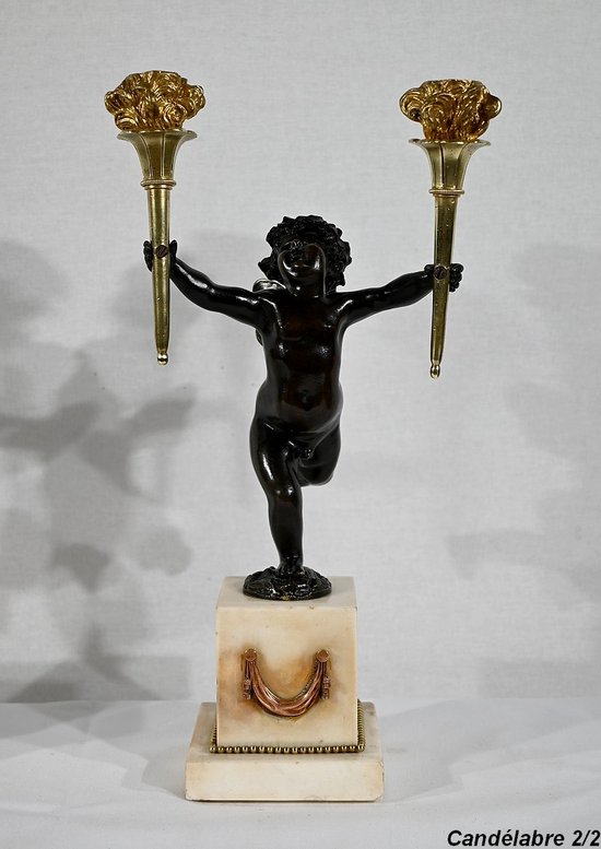 Ein Paar Kerzenständer aus Bronze und Marmor - 1. Teil des 19.