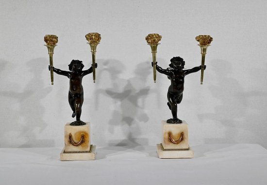 Ein Paar Kerzenständer aus Bronze und Marmor - 1. Teil des 19.