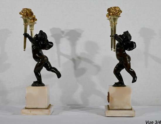Ein Paar Kerzenständer aus Bronze und Marmor - 1. Teil des 19.
