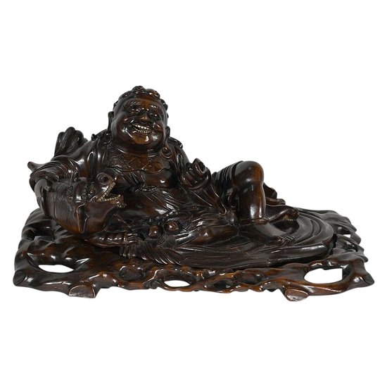 Set of Buddha and its tray in Rosewood, China - Late 19th century