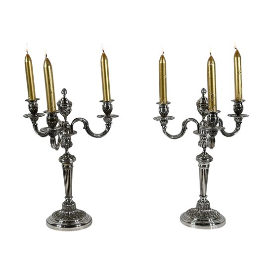 Pair of Silver Bronze Candlesticks - End of XIXth century