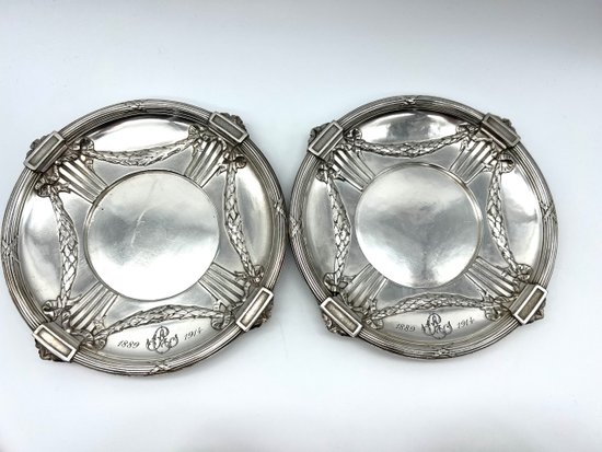 Pair of porcelain cups with Christofle Gallia mount