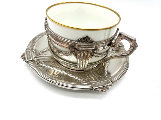 Pair of porcelain cups with Christofle Gallia mount