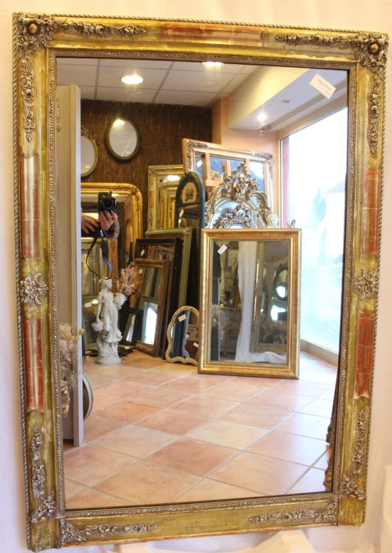 Large Antique Gold, Patina And Mercury Fireplace Mirror 103 X 148 Cm