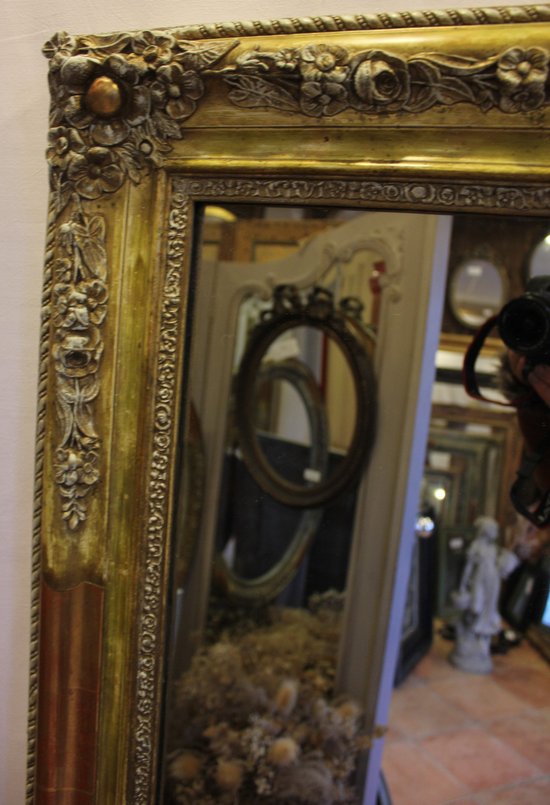 Large Antique Gold, Patina And Mercury Fireplace Mirror 103 X 148 Cm