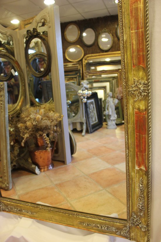 Large Antique Gold, Patina And Mercury Fireplace Mirror 103 X 148 Cm