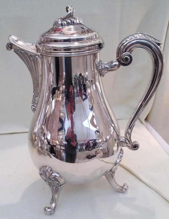 CHRISTOFLE coffee tea service "Pompadour" model in silver metal (4 pieces)