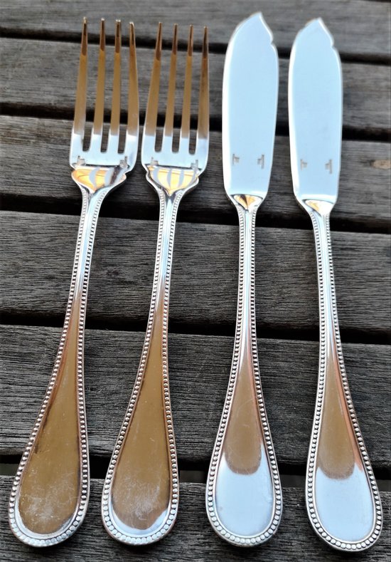 2 individual fish cutlery sets model Perles orfèvrerie Christofle