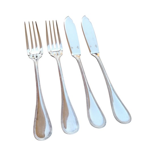 2 individual fish cutlery sets model Perles orfèvrerie Christofle