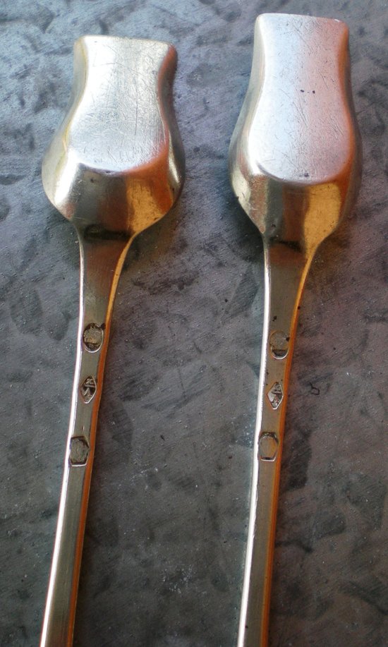 Pair of solid silver salt shovels old man monograms Toulouse guarantee (Ref A 0120)