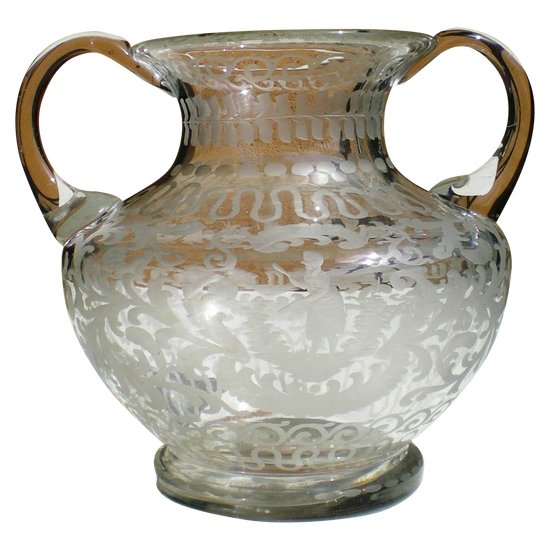 Elegante Vase mit Henkeln aus geätztem Glas (C 0065 BIS)