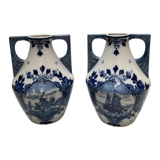 PAIR OF DELFT VASES