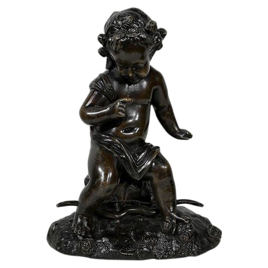 Bronze " Putto with a bow " - XIXth century