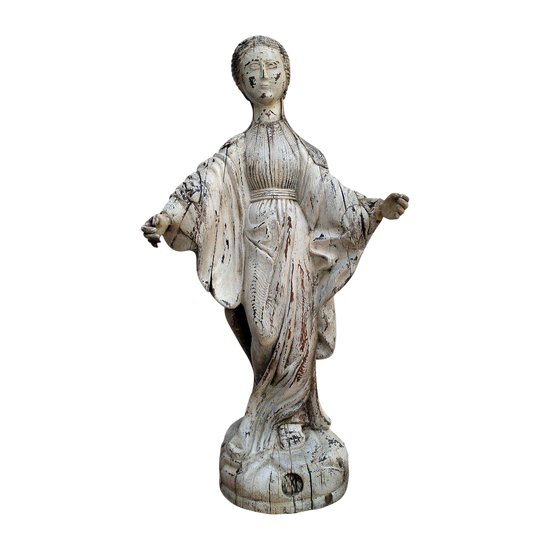 Large Statue of Mary Magdalene Alpine Folk Art, Wood Carved 17 .18 Century