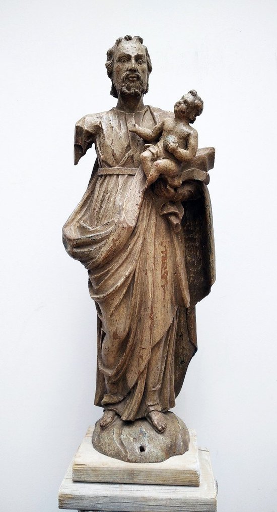Statue St Joseph à l'Enfant Jésus Bois Sculpté 18 Siècle
