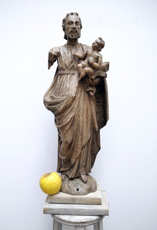 Statue St Joseph à l'Enfant Jésus Bois Sculpté 18 Siècle
