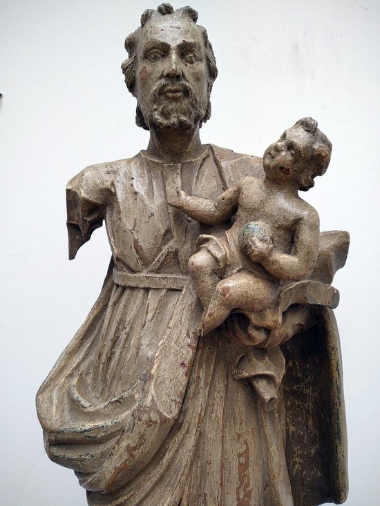 Statue St Joseph à l'Enfant Jésus Bois Sculpté 18 Siècle