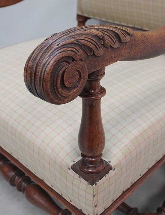 Paire de Fauteuils en Chêne Clair, style Louis XIII / Louis XIV - Début XXe