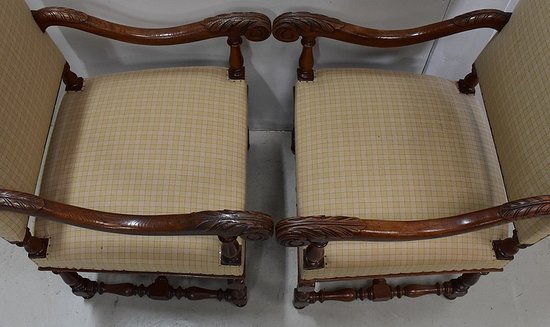 Paire de Fauteuils en Chêne Clair, style Louis XIII / Louis XIV - Début XXe