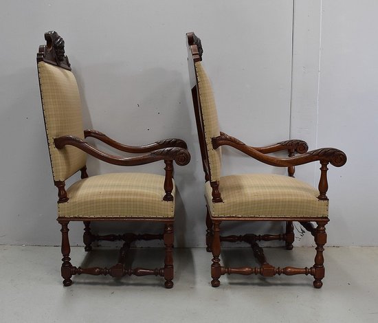 Paire de Fauteuils en Chêne Clair, style Louis XIII / Louis XIV - Début XXe