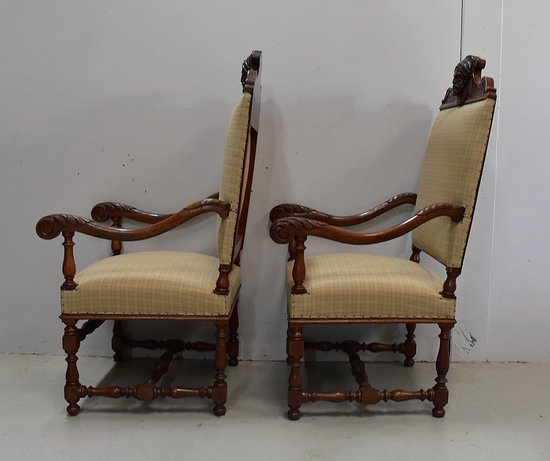 Paire de Fauteuils en Chêne Clair, style Louis XIII / Louis XIV - Début XXe