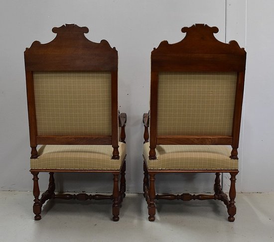 Paire de Fauteuils en Chêne Clair, style Louis XIII / Louis XIV - Début XXe