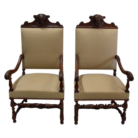 Paire de Fauteuils en Chêne Clair, style Louis XIII / Louis XIV - Début XXe
