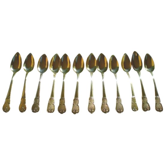 12 coffee / dessert spoons in vermeil monogram neck brace Goldsmith Philippe Berthier (Ref A 0040)