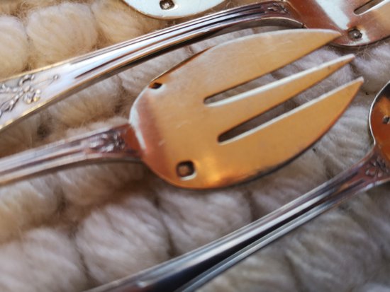 12 oyster / cake forks in silver neck brace goldsmith Joseph Crossard early twentieth (D 0144)