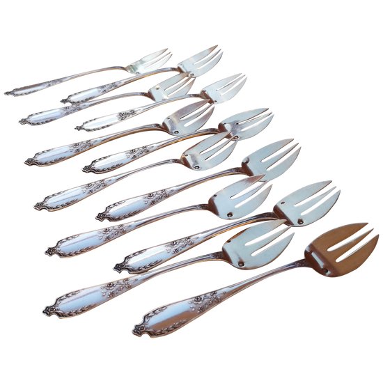 12 oyster / cake forks in silver neck brace goldsmith Joseph Crossard early twentieth (D 0144)