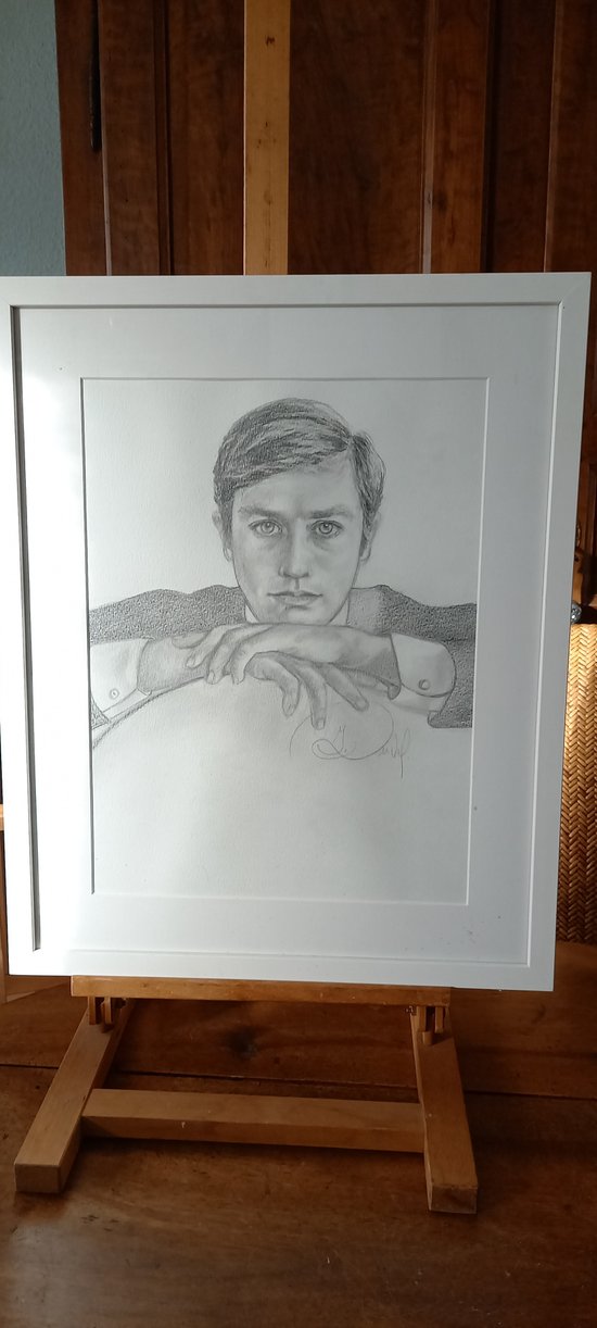 Graue Bleistiftzeichnung/ Porträt von Alain Delon 2014