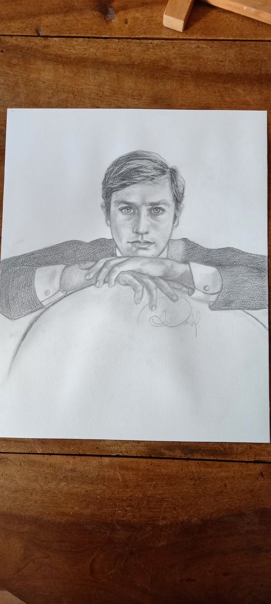 Graue Bleistiftzeichnung/ Porträt von Alain Delon 2014