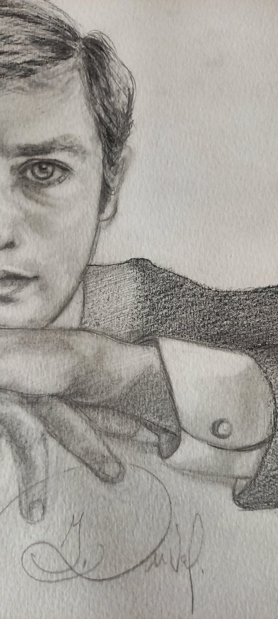 Graue Bleistiftzeichnung/ Porträt von Alain Delon 2014